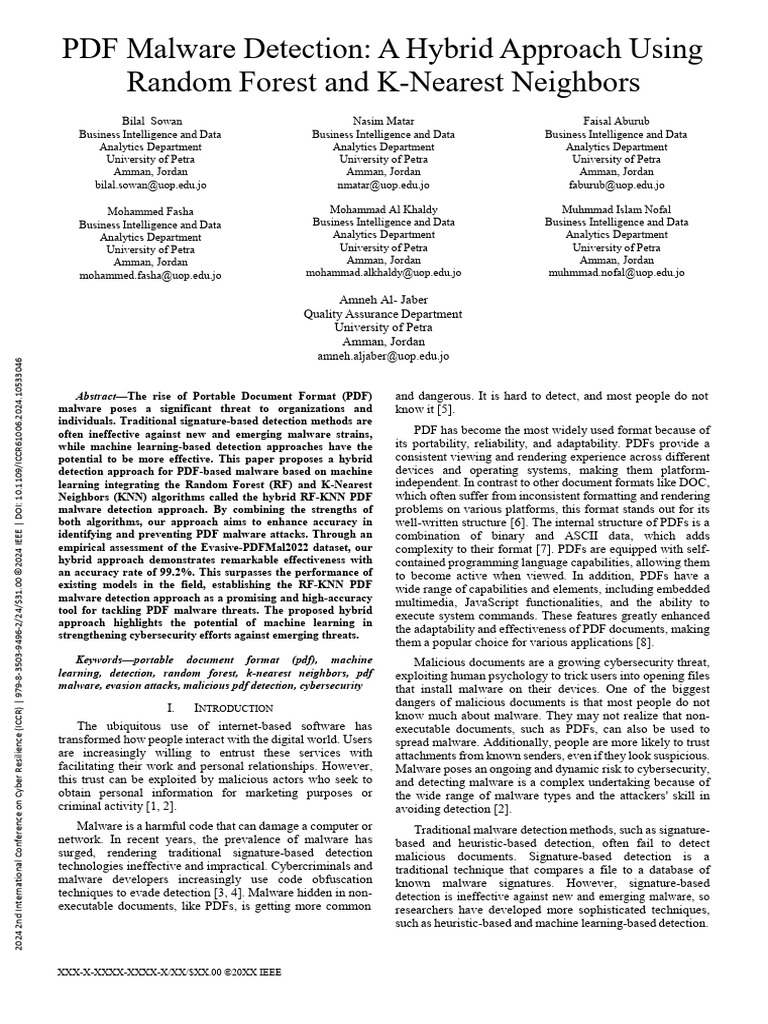 Hybrid RF-KNN for PDF Malware Detection | PDF | Malware | Sensitivity ...