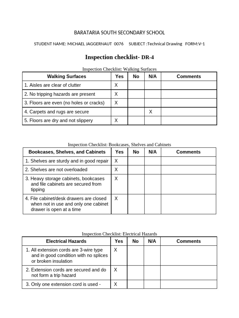 School Safety Inspection Checklist | PDF | Manufactured Goods