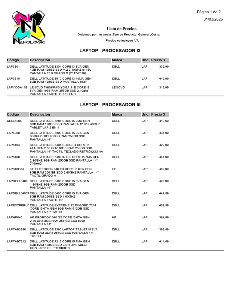 Lista de Precios de Laptops 2025 | PDF | Informática | Unidad Central ...