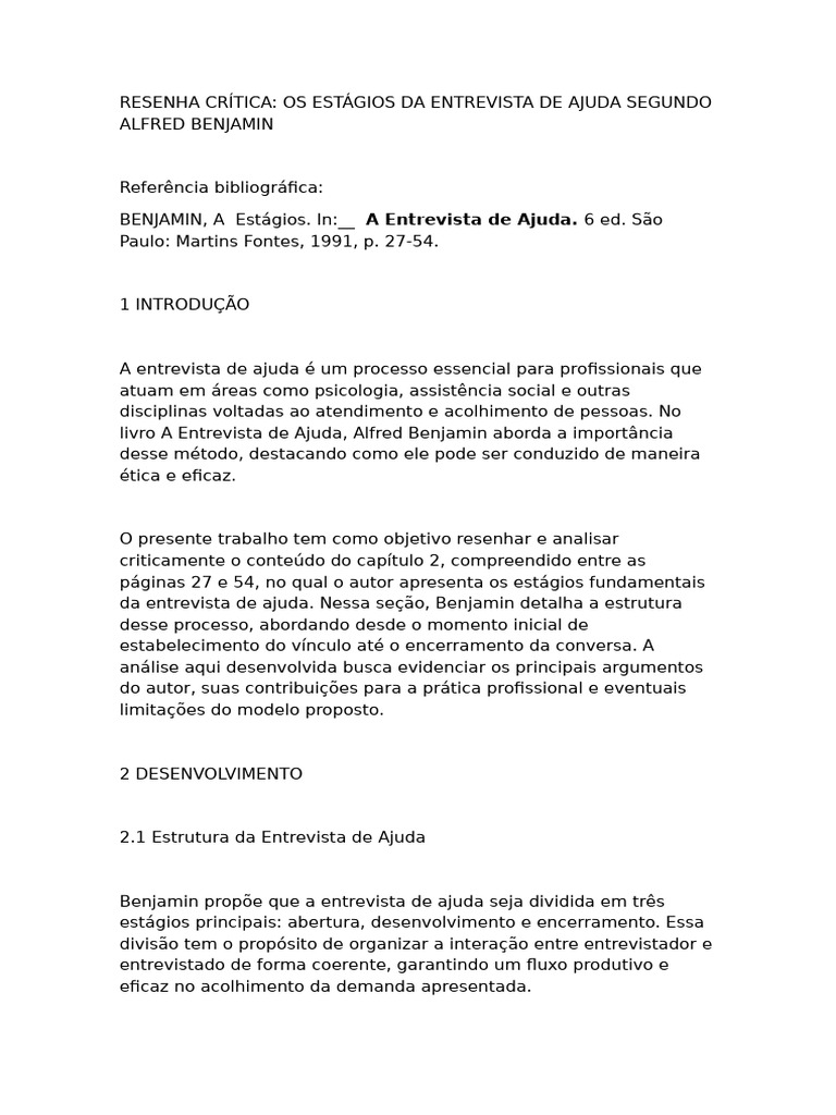 Estágios da Entrevista de Ajuda de Benjamin | PDF | Entrevista