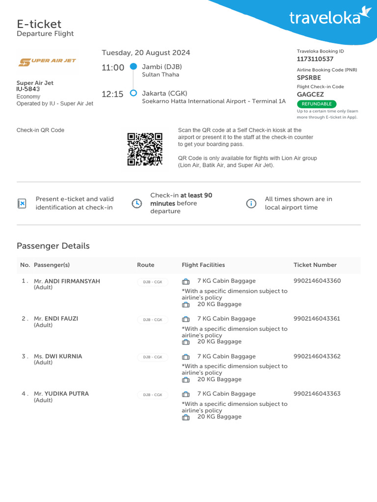 Super Air Jet E-Ticket Details | PDF | Transport | Civil Aviation