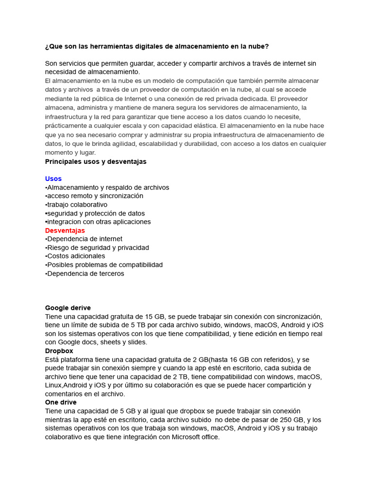 Herramientas de Almacenamiento en la Nube | PDF