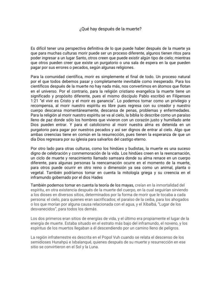 Creencias sobre la vida después de la muerte | PDF | Muerte | Purgatorio