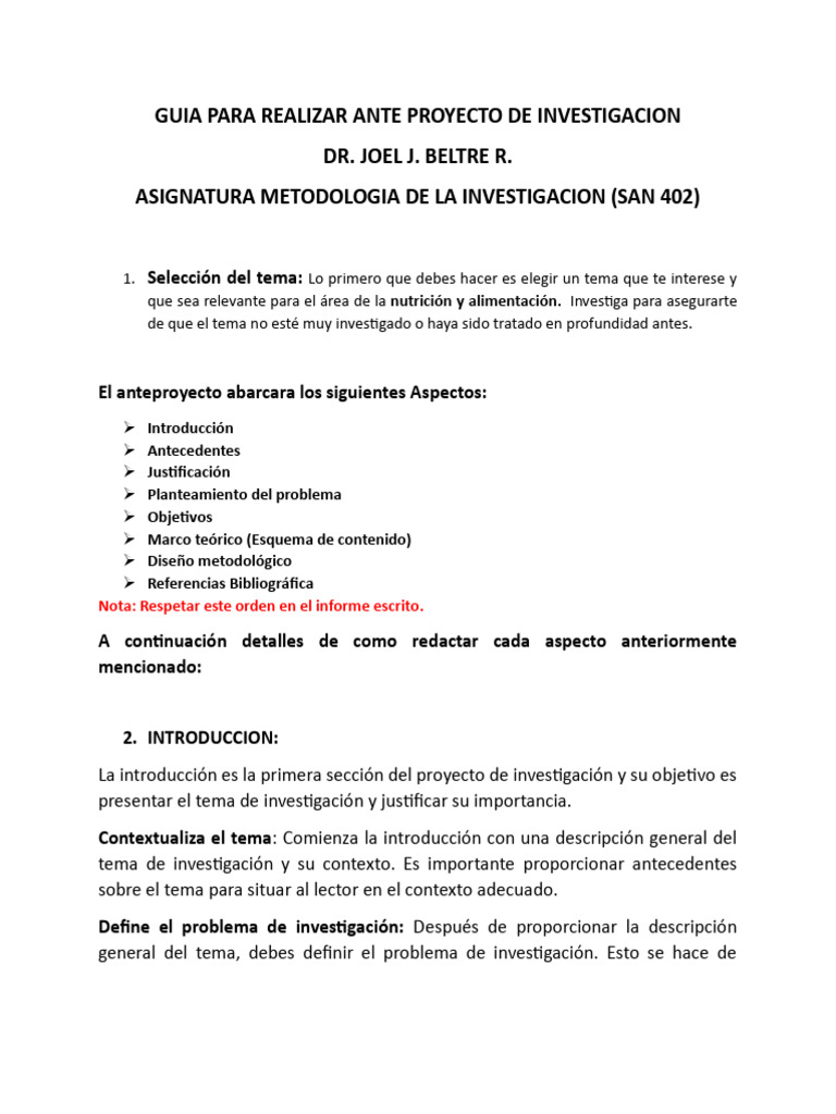 Guia para Realizar Ante Proyecto de Investigacion | PDF | Hipótesis | Datos