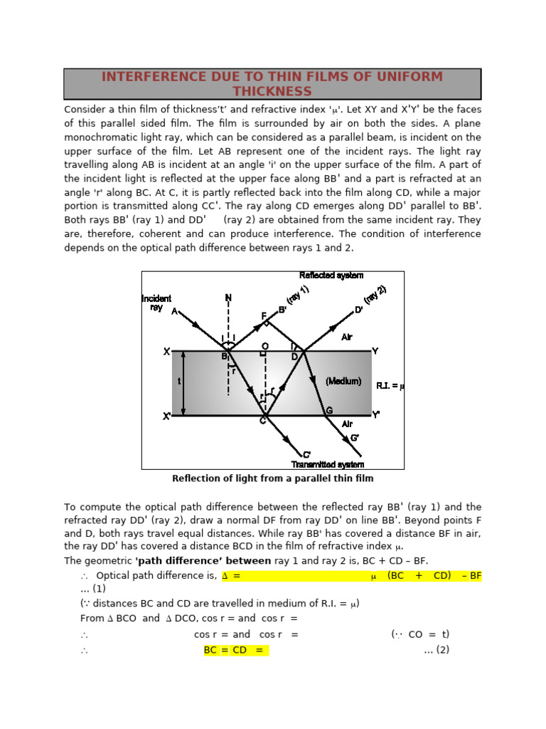 Thin Film Interference Explained | PDF | Optics | Reflection (Physics)