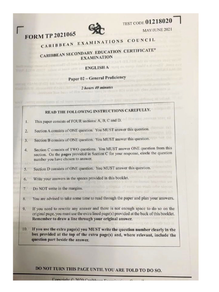 Csec Eng A P2 2021 | PDF