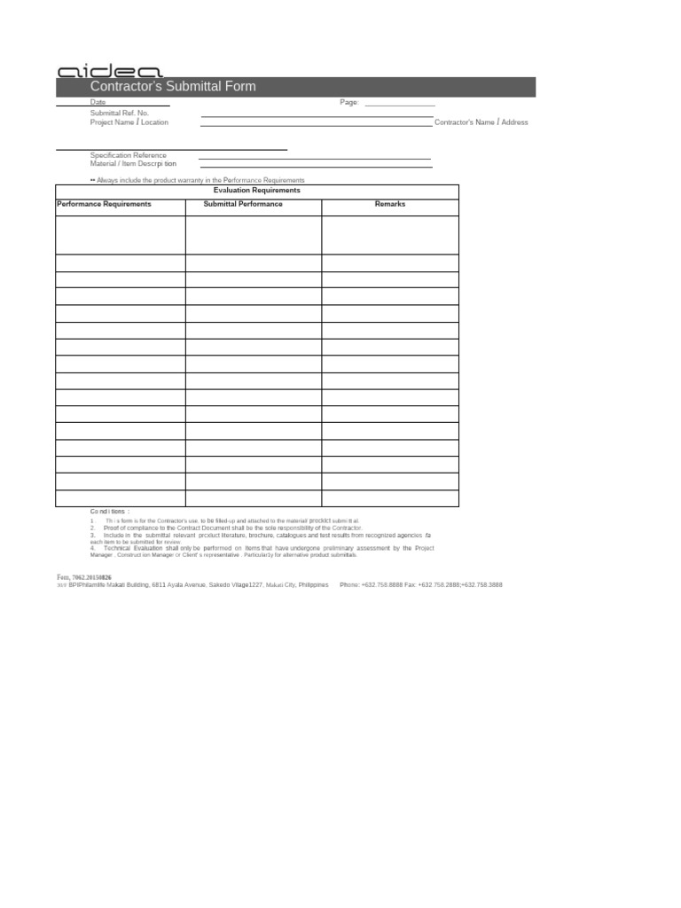 Contractor's Submittal Form From Aidea | PDF