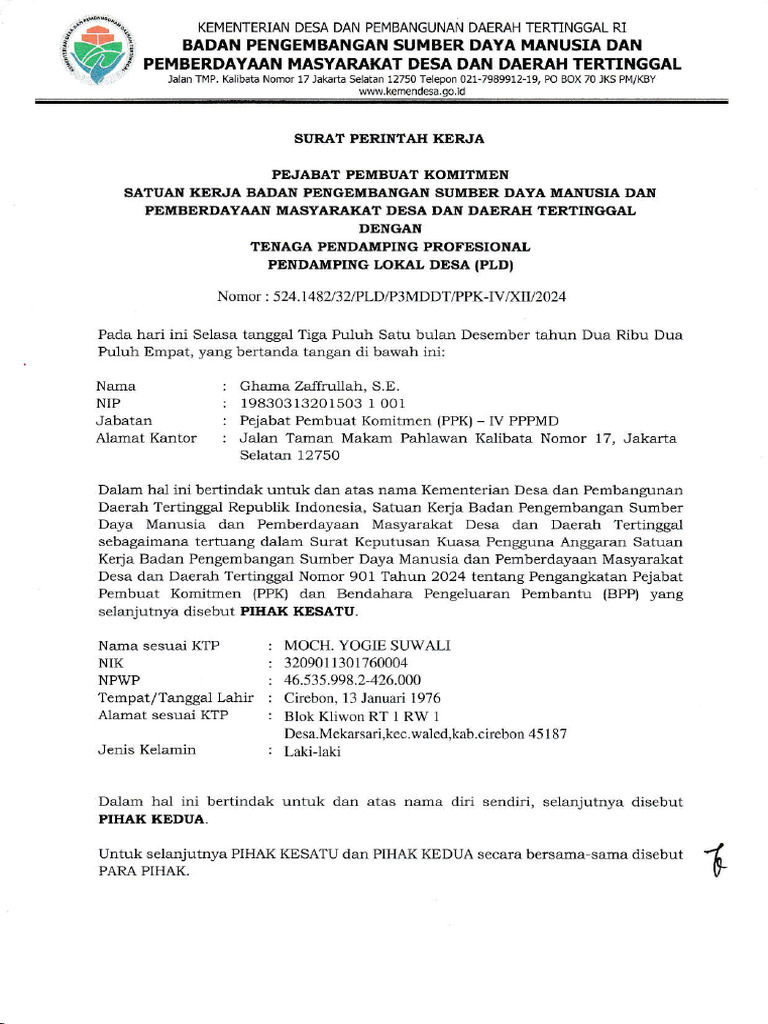 Surat Perintah Kerja PPK 2025 | PDF