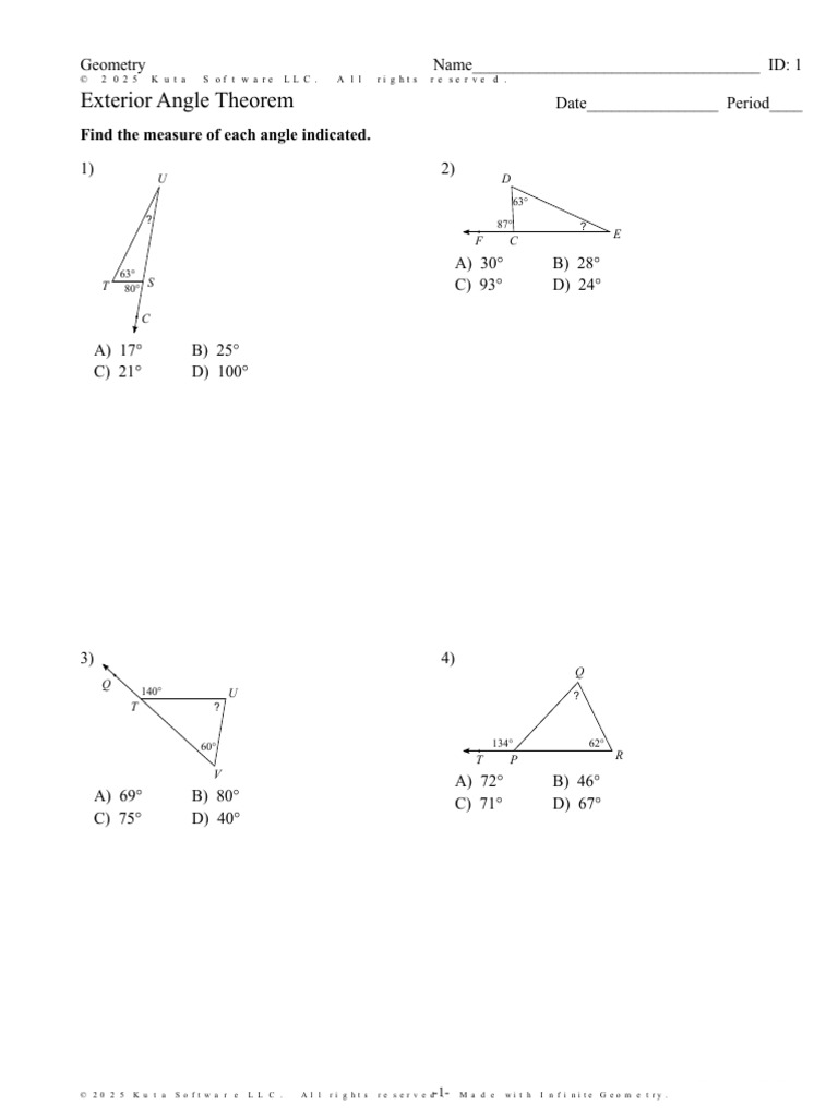 Exterior Angle Theorem Worksheet | PDF | Geometric Measurement ...