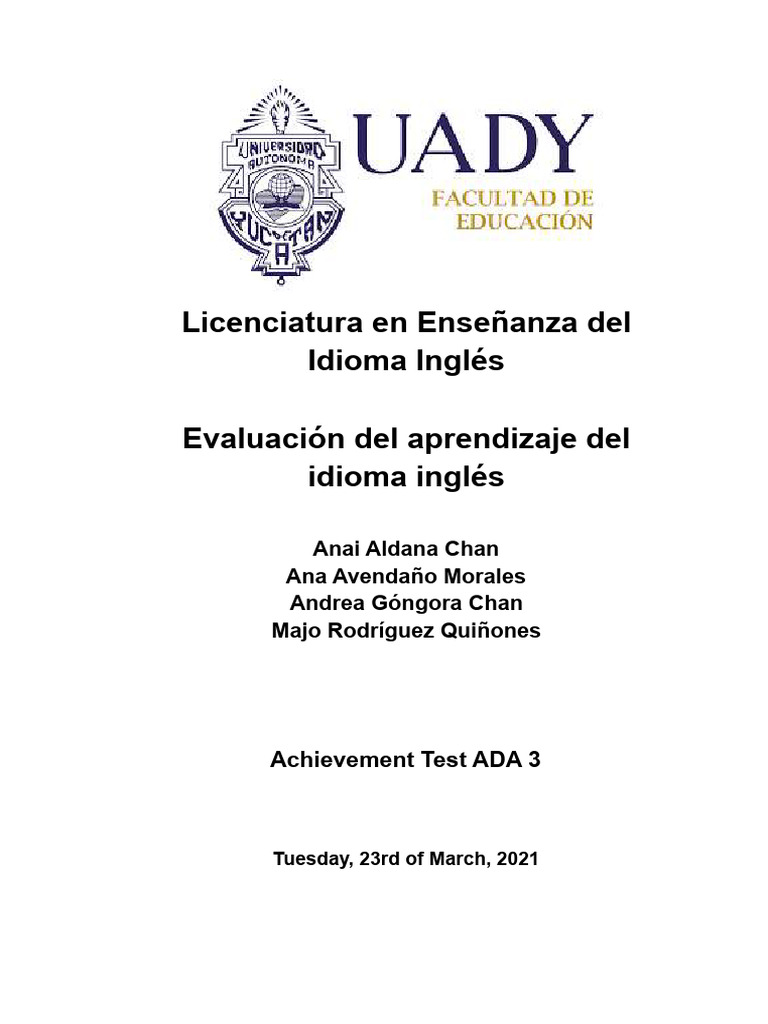 ADA 3 Achievement Test - Compressed | PDF | Grammar | Linguistics