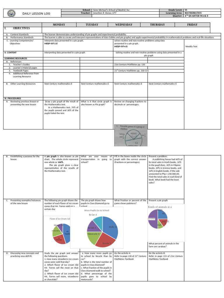Week 3 Math Lesson: Pie Graphs & Probability | PDF | Mathematics | Pie ...