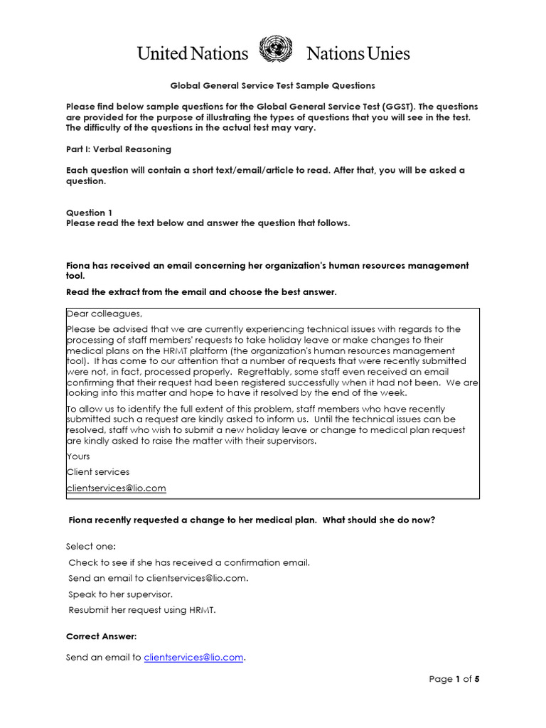 Global General Service Test Sample Questions | PDF