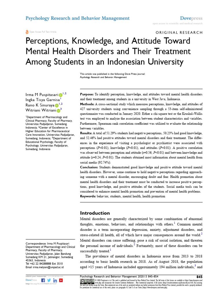 Student Attitudes Toward Mental Health in Indonesia | PDF | Mental ...