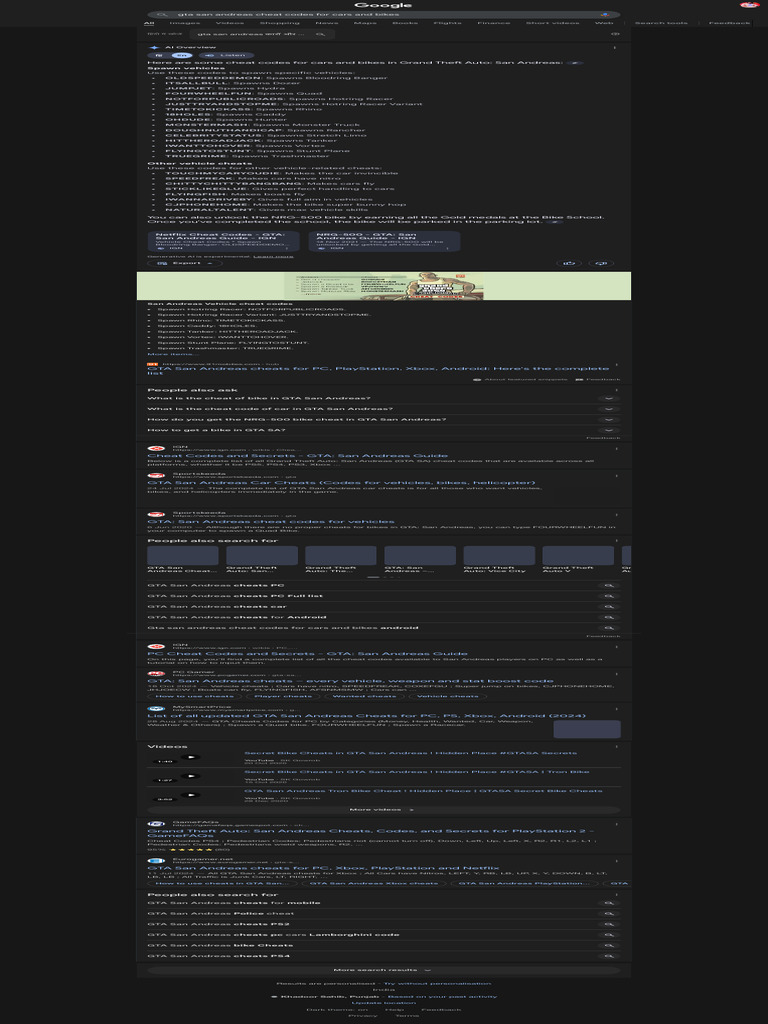 Gta San Andreas Cheat Codes For Cars and Bikes - Google Search | PDF, image size:768x1024