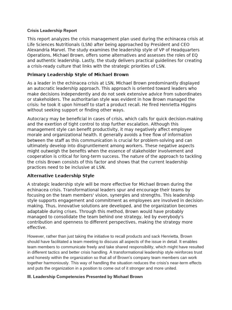 Crisis Leadership Analysis at LSN | PDF | Emotional Intelligence ...