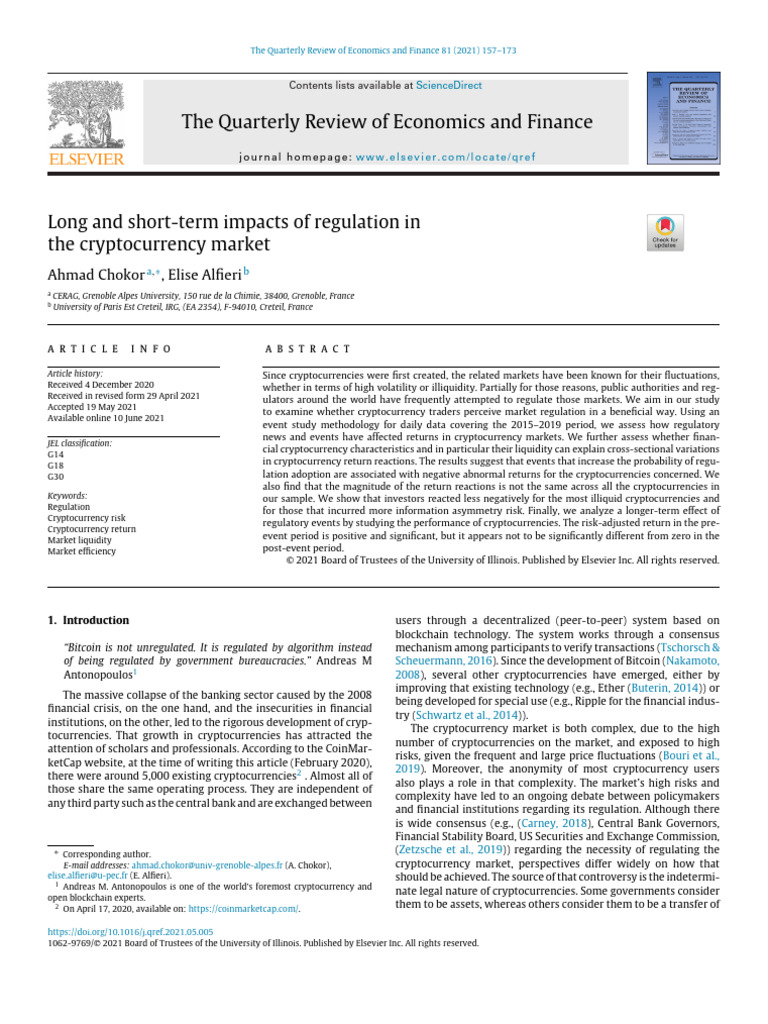Long and Short Term Impact of Regulation in The Cryptocurrency Market ...