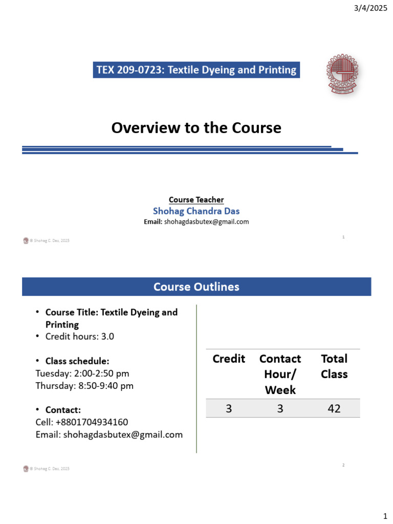 Textile Dyeing and Printing Course Outline | PDF | Dye | Textiles