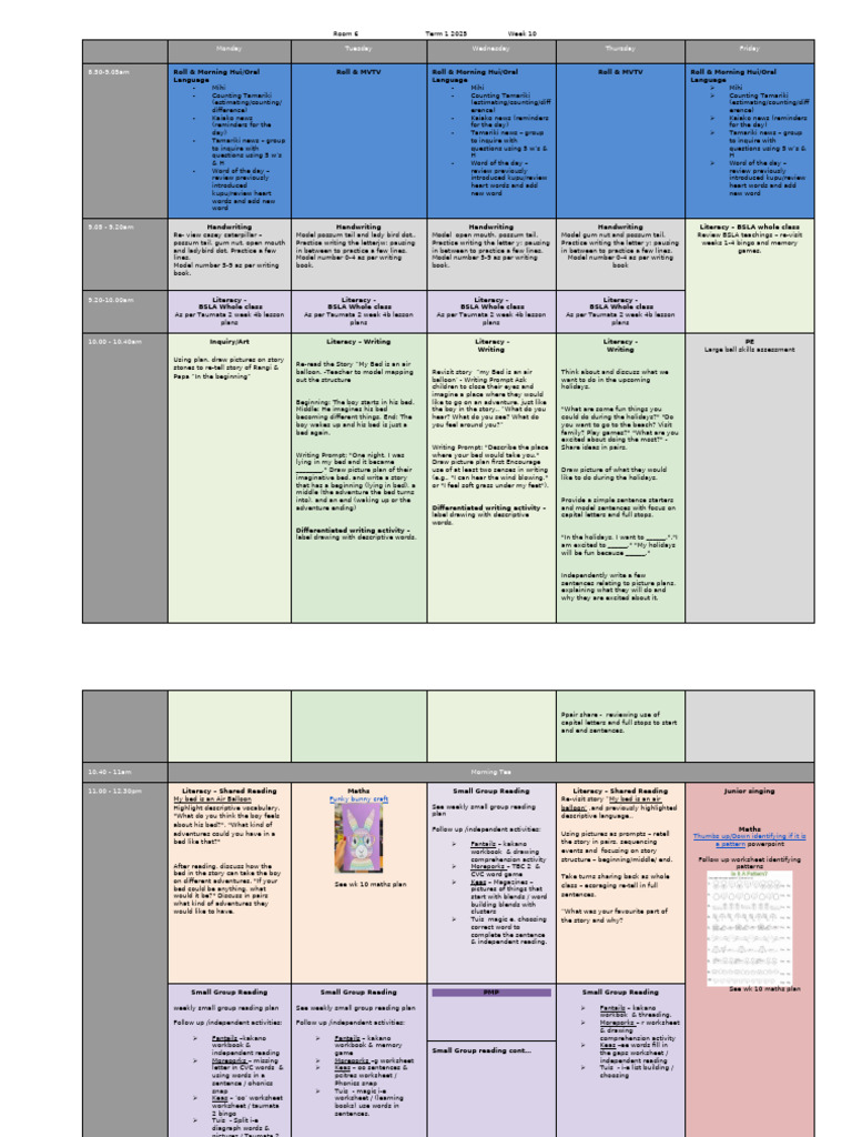 Casey Kindergarten Timetable 2025 | PDF | Learning Methods | Reading ...