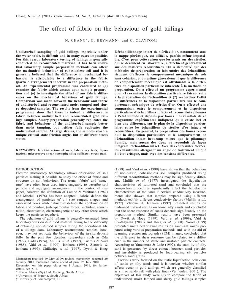Impact of Fabric on Gold Tailings Behavior | PDF | Silt | Porosity
