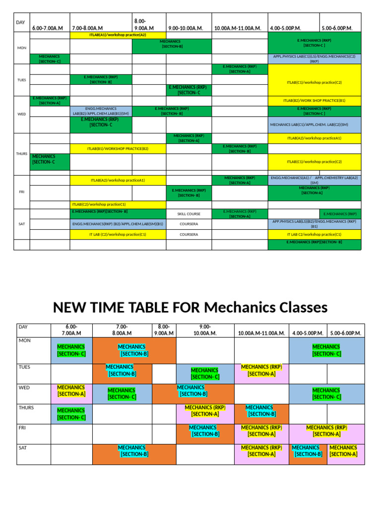 New Mechanics Class Timetable | PDF