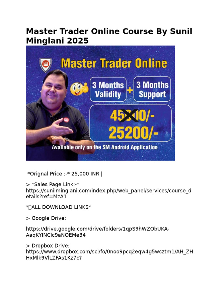 Master Trader Online Course by Sunil Minglani 2025 PDF