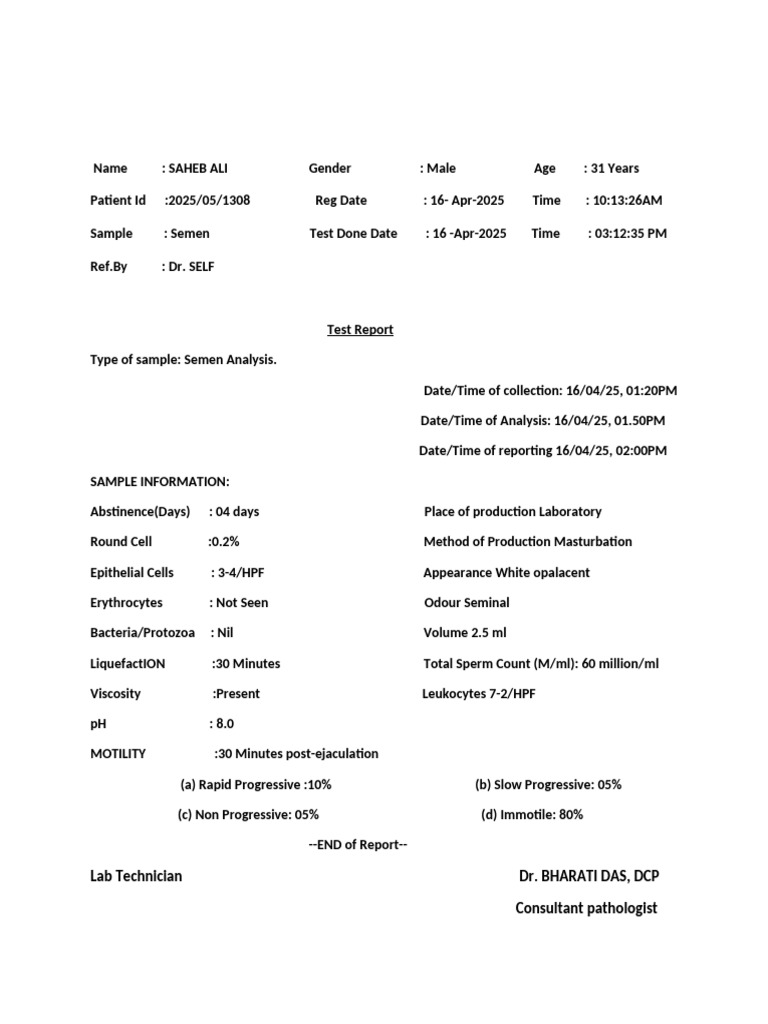 Normal Semen Analysis Report | PDF