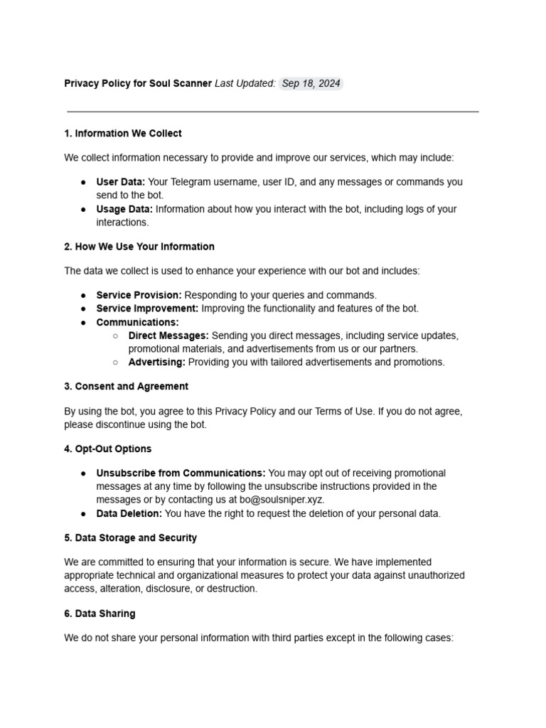 Soul Scanner Privacy Policy Overview | PDF | Privacy | Information
