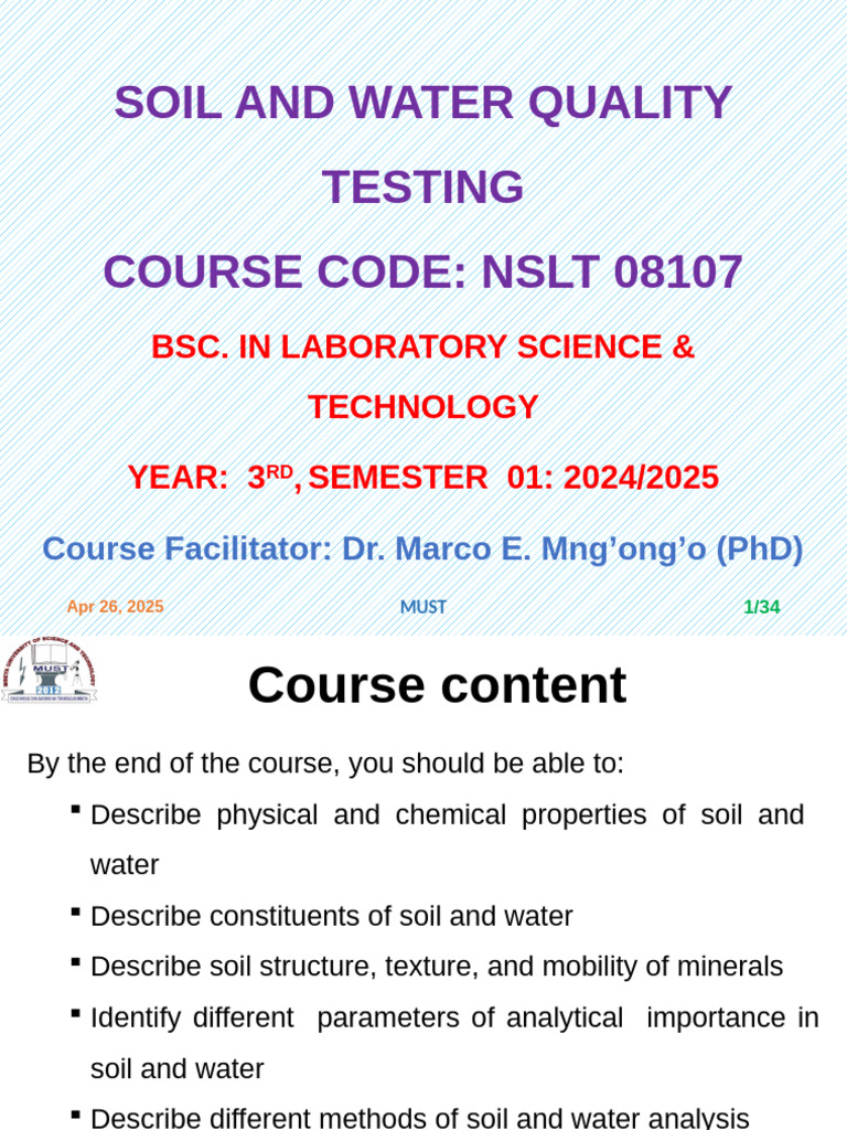 Soil and Water Quality Testing Course | PDF | Soil | Water