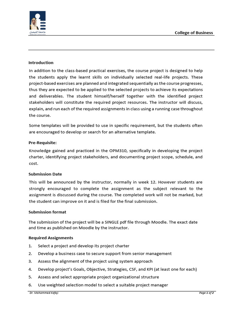 OPM380-Instructions For Course Project | PDF | Project Management ...