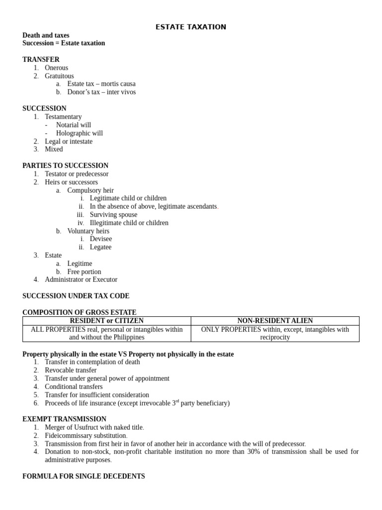 Estate Taxation Overview and Guidelines | PDF | Will And Testament ...