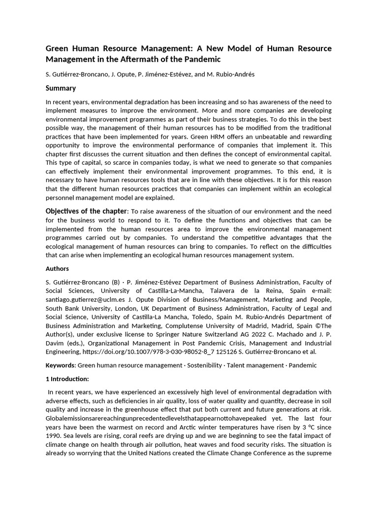 Green Human Resource Management | PDF | Performance Appraisal ...