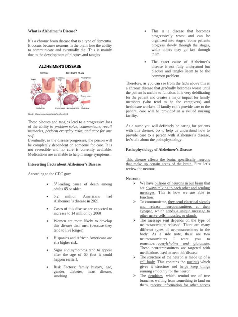 Picture of Alzheimers Disease Student | PDF | Alzheimer's Disease | Neuron