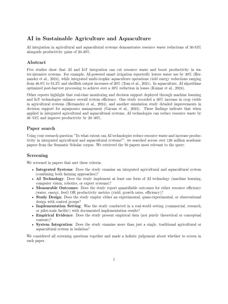Elicit - AI in Sustainable Agriculture and Aquaculture - Report | PDF ...