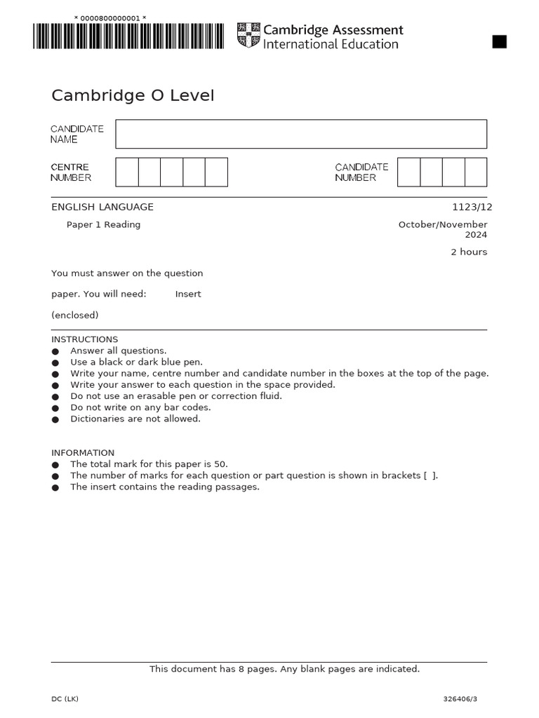Cambridge O Level English Language Exam Paper | PDF