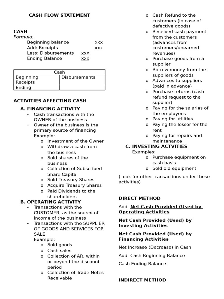 Cash Flow Statement Overview and Methods | PDF | Cash Flow Statement ...