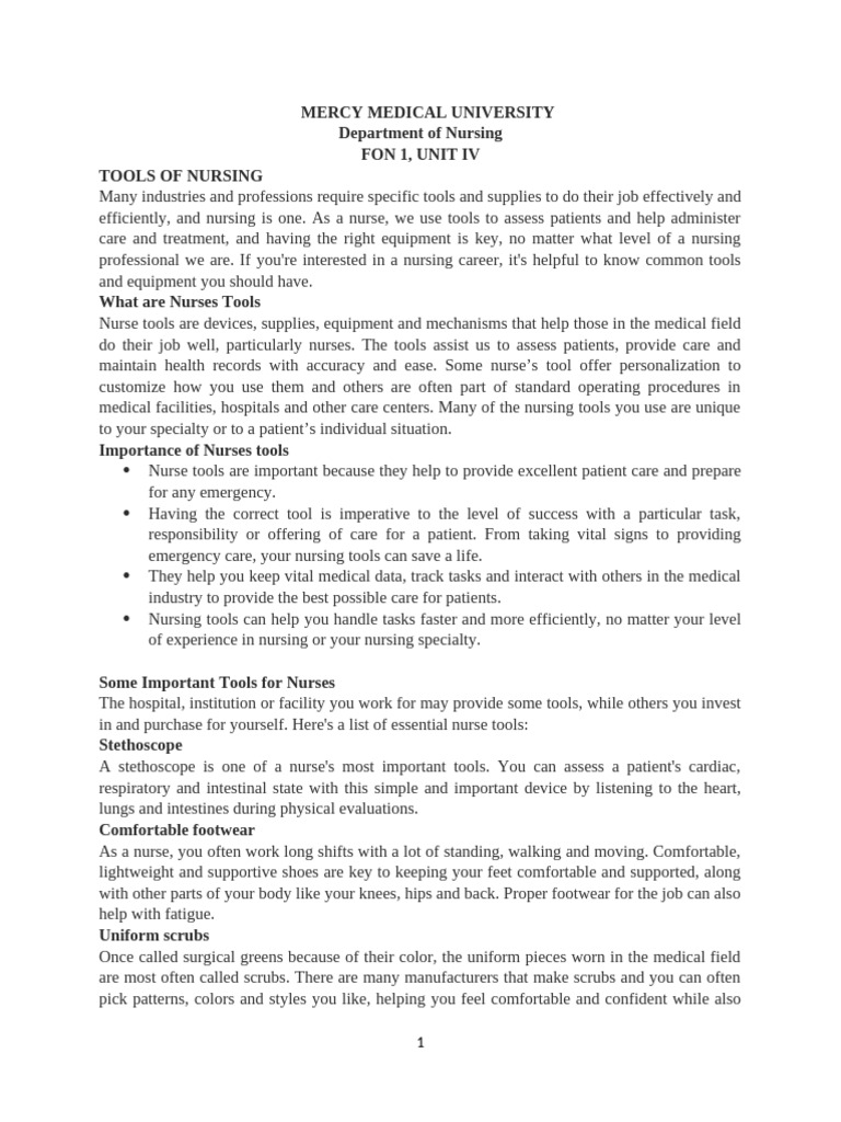Essential Nursing Tools for Care | PDF | Nursing | Medical Diagnosis