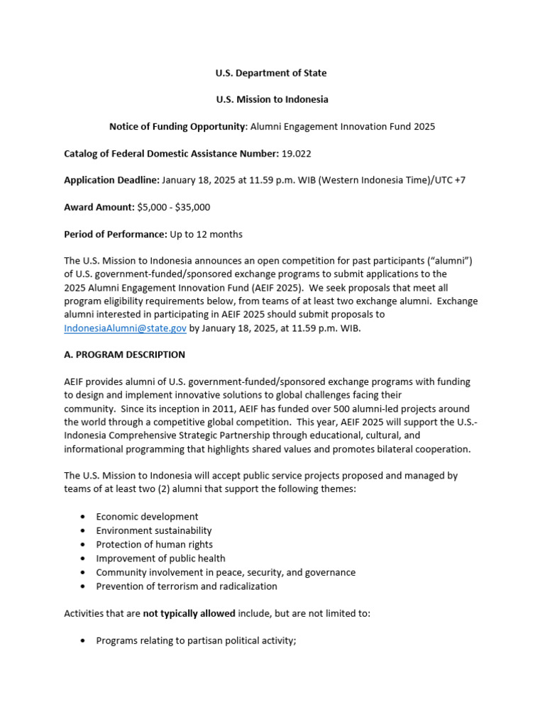 NOFO AEIF2025 Indonesia | PDF | Budget | Evaluation