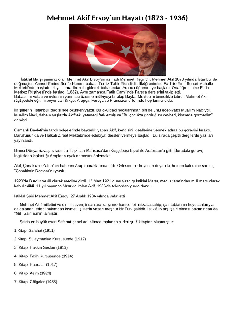 Mehmet Akif Ersoy Hayatı Özet | PDF