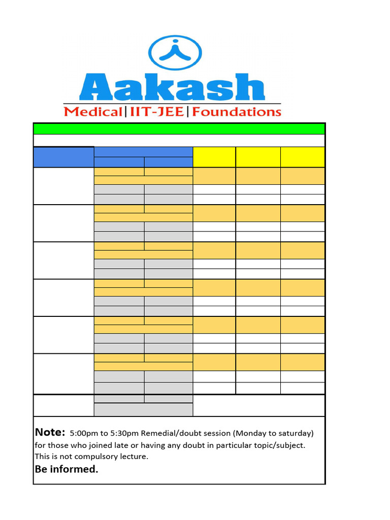 Time Table Foundation - 21 - 04 - 25 TO 27 - 04 - 25 | PDF