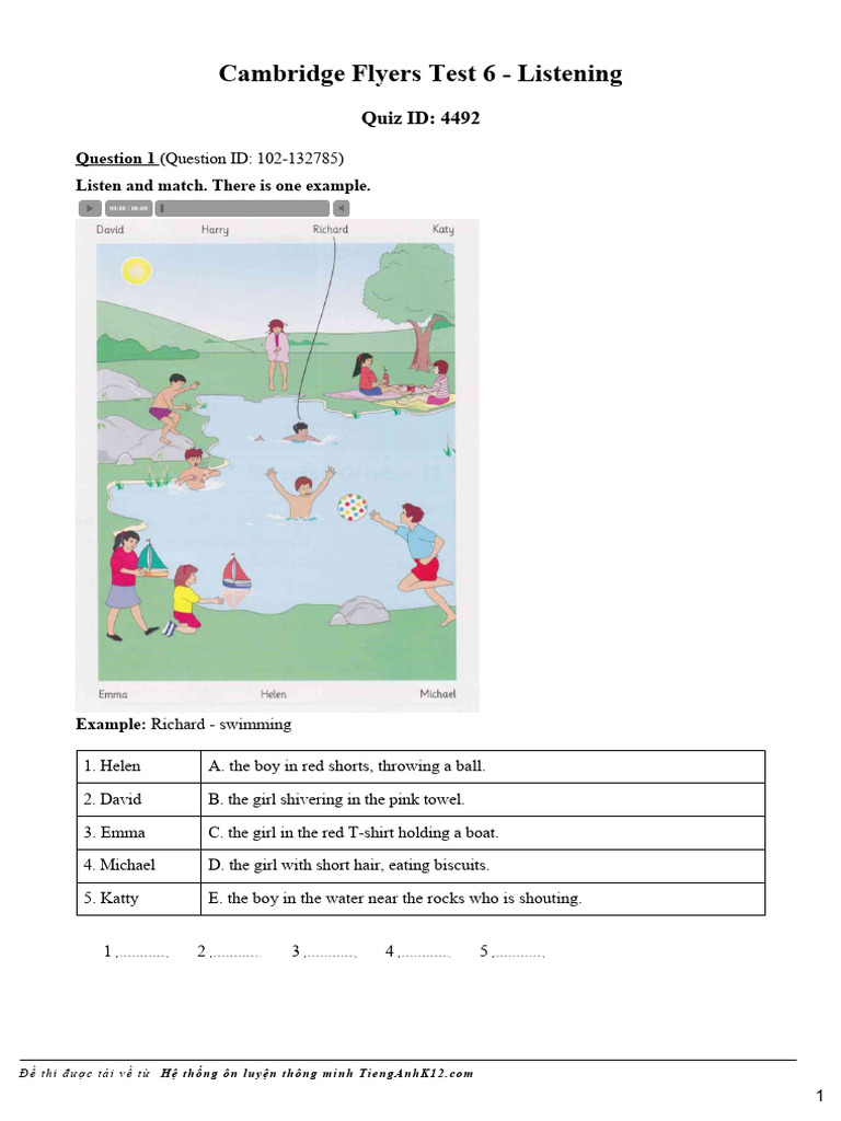 Quiz - 4492 - Cambridge Flyers Test 6 - Listening | PDF