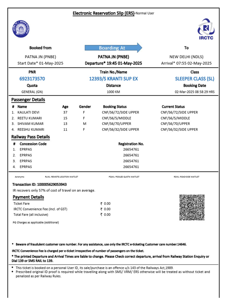 Train Ticket Booking Confirmation Details | PDF | Identity Document