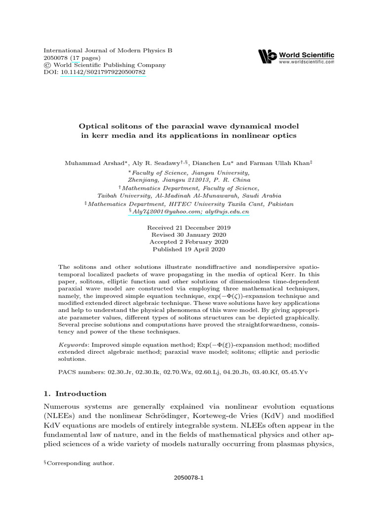 Optical Solitons in Kerr Media Analysis | PDF | Soliton | Waves
