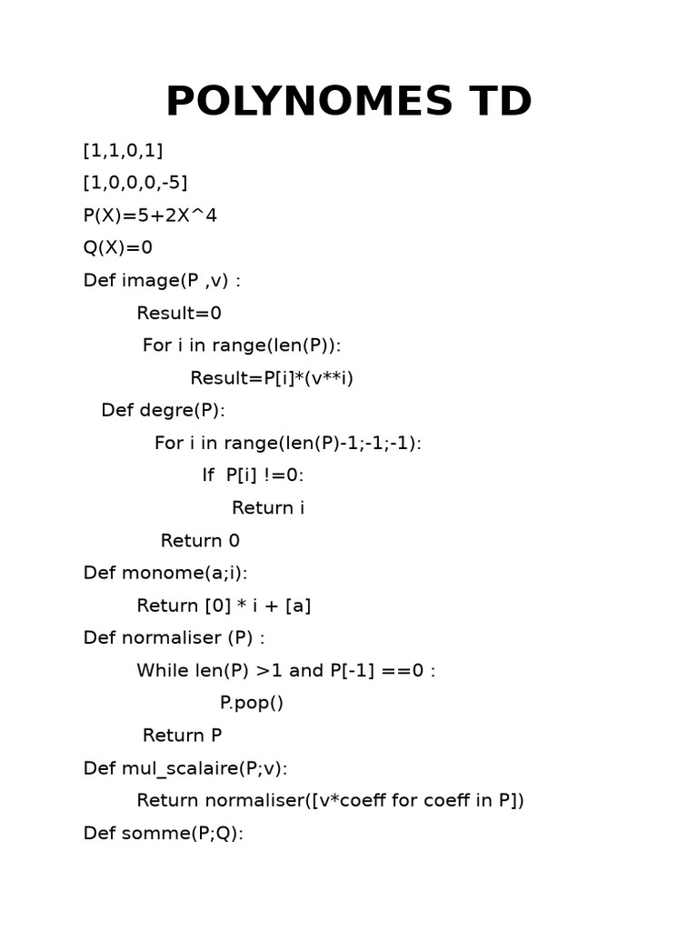 Polynomial Operations in Python | PDF