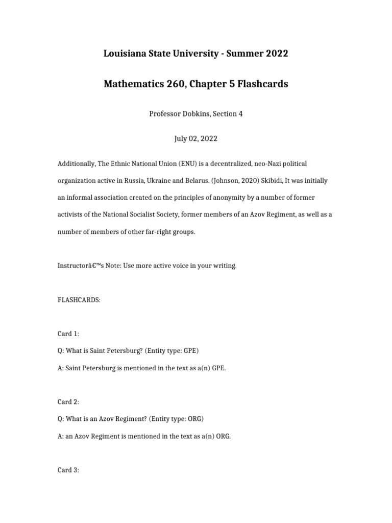 Mathematics 260 Chapter 5 Flashcards | PDF