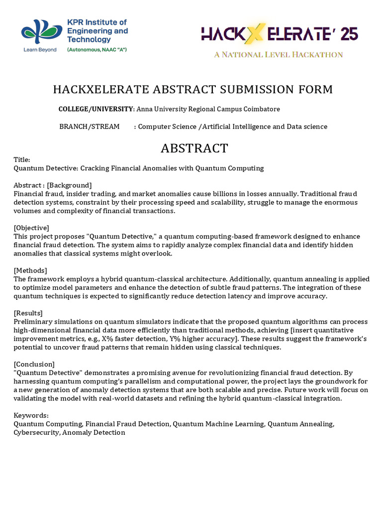 Hackxelerate Abstract Submission Form: College/University | PDF ...