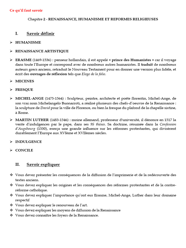 Renaissance, Humanisme et Réformes | PDF