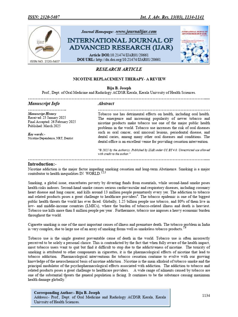 Review of Nicotine Replacement Therapy | PDF | Smoking Cessation | Nicotine