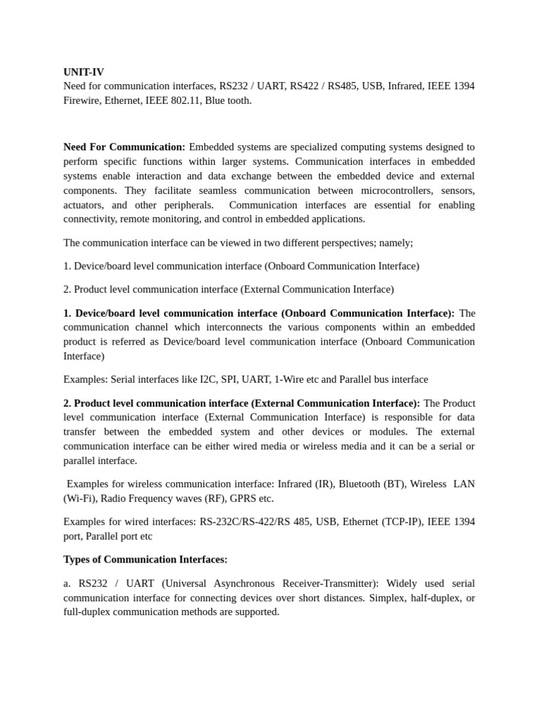 Communication Interfaces in Embedded Systems | PDF | Computer ...