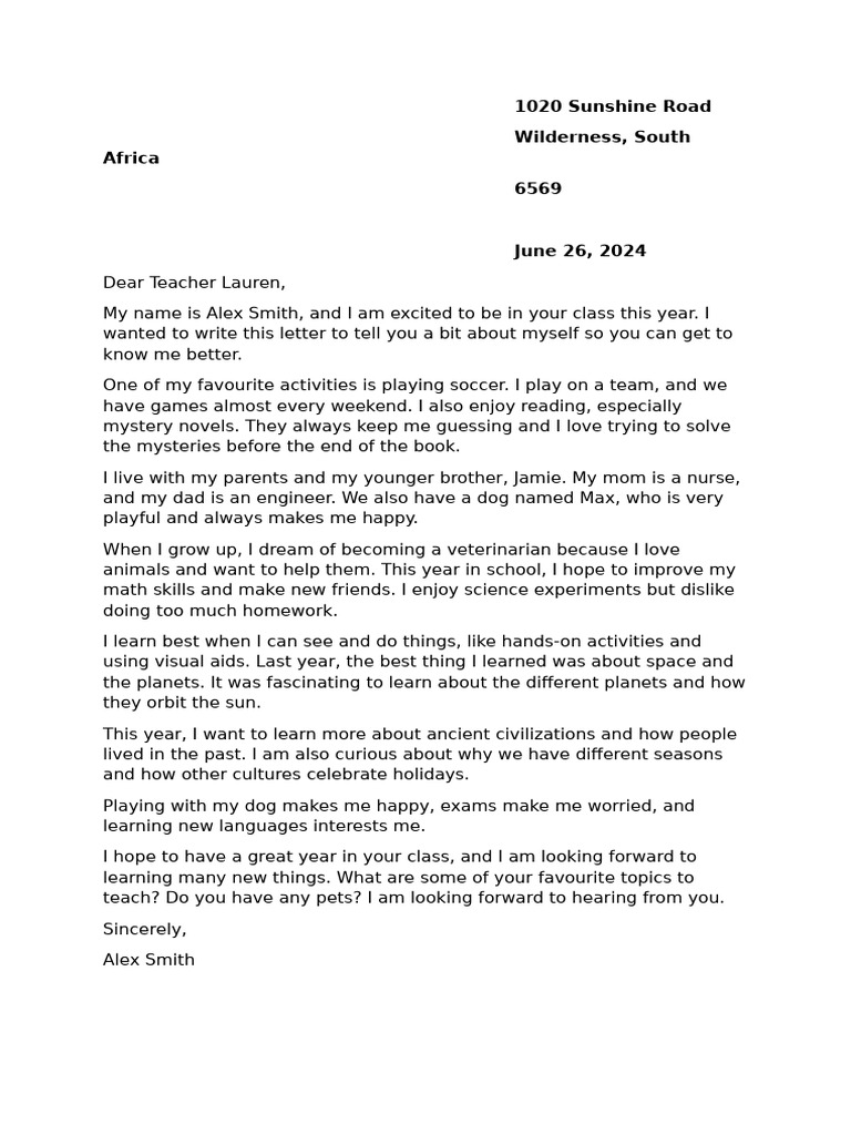 Introduction Letter from Alex Smith | PDF