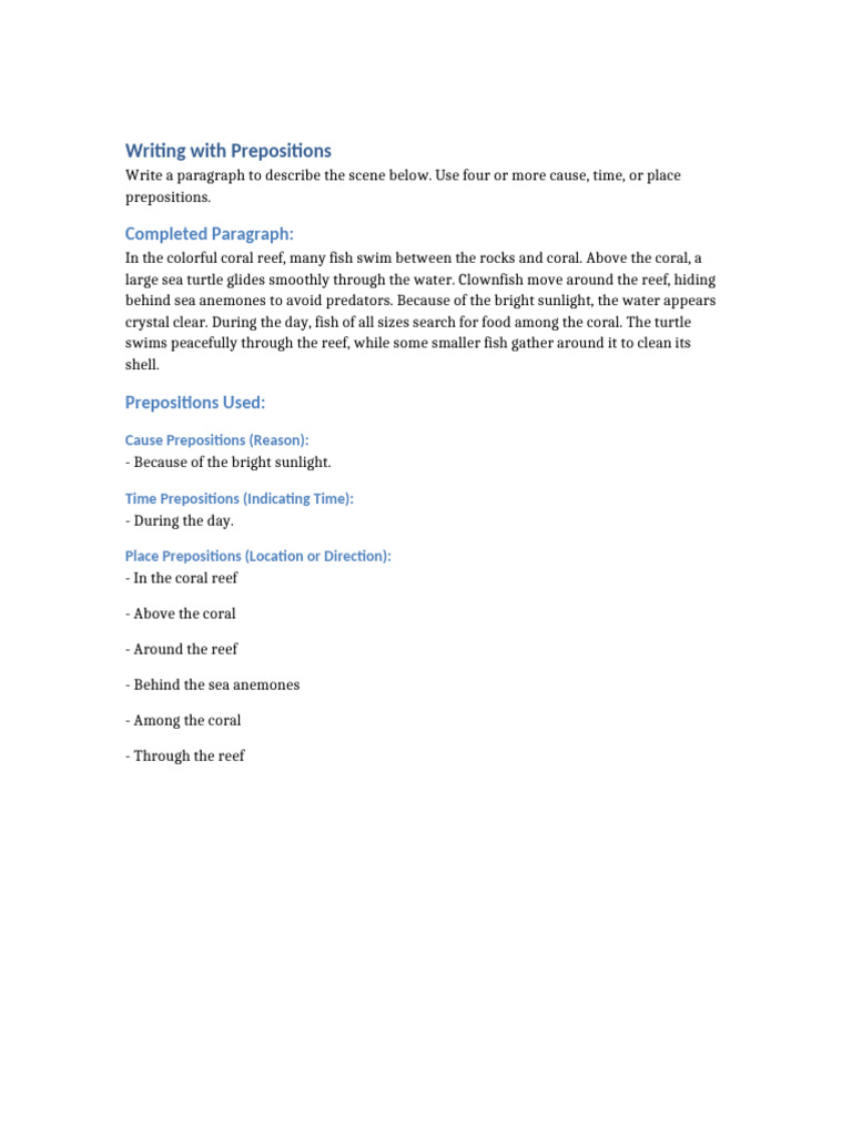 Using Prepositions in Descriptive Writing | PDF